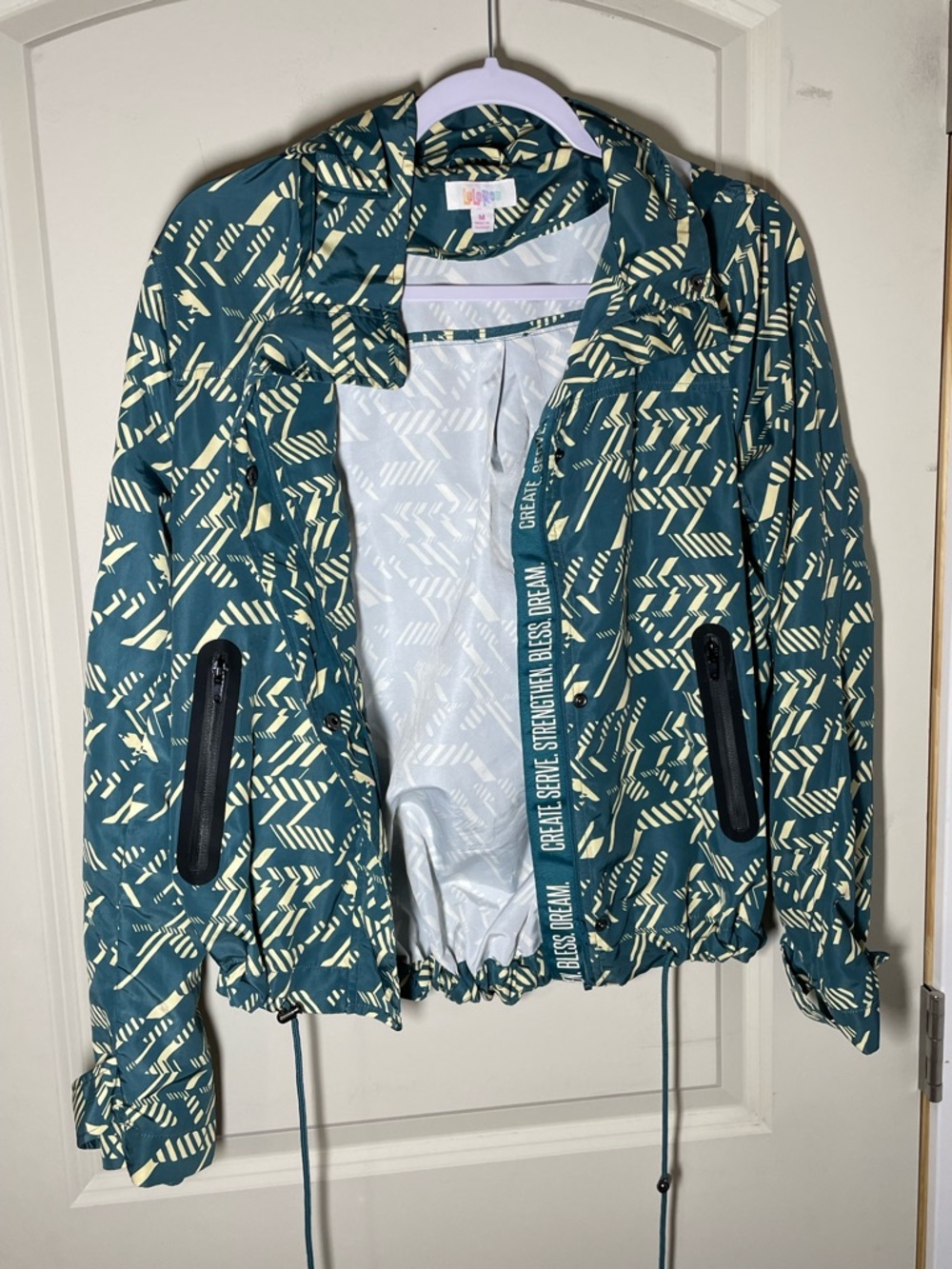 Teal Green Utility Jacket Hooded Lightweight Windbreaker 4 Pocket Casual